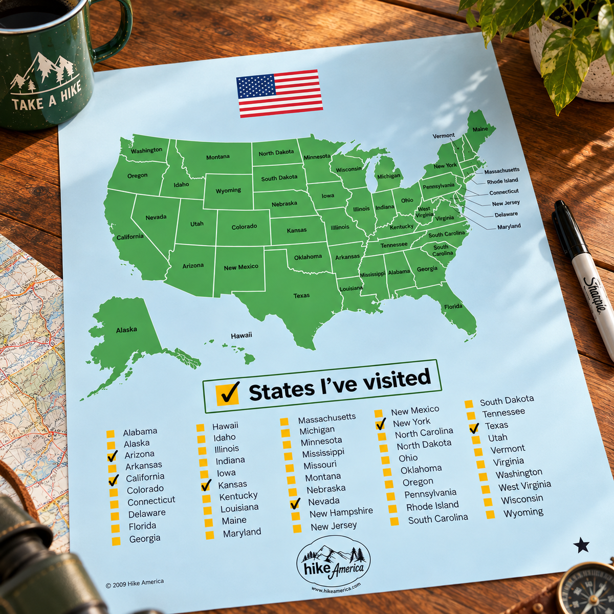 U.S. States Checklist Poster - 18" x 24"