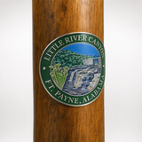 Little River Canyon National Preserve hiking stick medallion installed on a wooden hiking staff