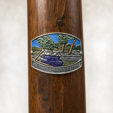 Withrow Springs State Park View hiking stick medallion installed on a wooden hiking staff