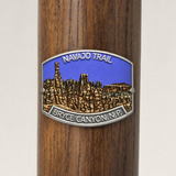 Bryce Canyon National Park Navajo Trail hiking stick medallion installed on a wooden hiking staff