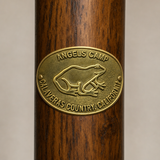 Angels Camp State Park Frog hiking stick medallion installed on a wooden hiking staff
