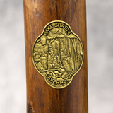 Lake Shasta Caverns - View hiking stick medallion installed on a wooden hiking staff