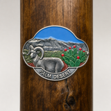 Palm Desert State Park View hiking stick medallion installed on a wooden hiking staff