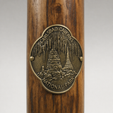 Carlsbad Caverns National Park Cave View hiking stick medallion installed on a wooden hiking staff