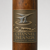 Channel Islands National Park View hiking stick medallion installed on a wooden hiking staff