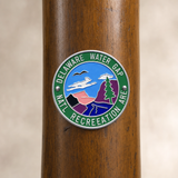 Delaware Water Gap National Recreation Area View hiking stick medallion installed on a wooden hiking staff