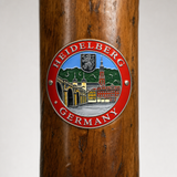 Heidelberg hiking stick medallion installed on a wooden hiking staff