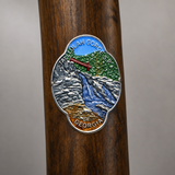 Tallulah Gorge State Park View hiking stick medallion installed on a wooden hiking staff