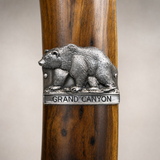 Grand Canyon National Park Area Bear hiking stick medallion installed on a wooden hiking staff