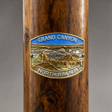 Grand Canyon National Park North Rim View hiking stick medallion installed on a wooden hiking staff