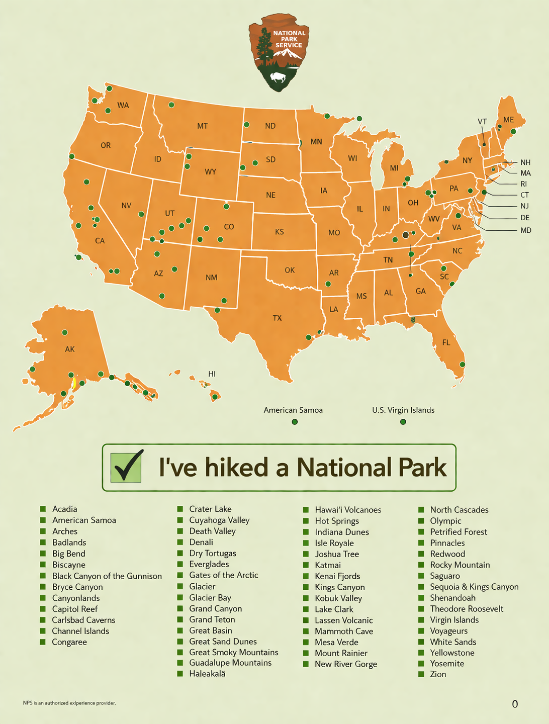 National Park Service Parks Map Poster