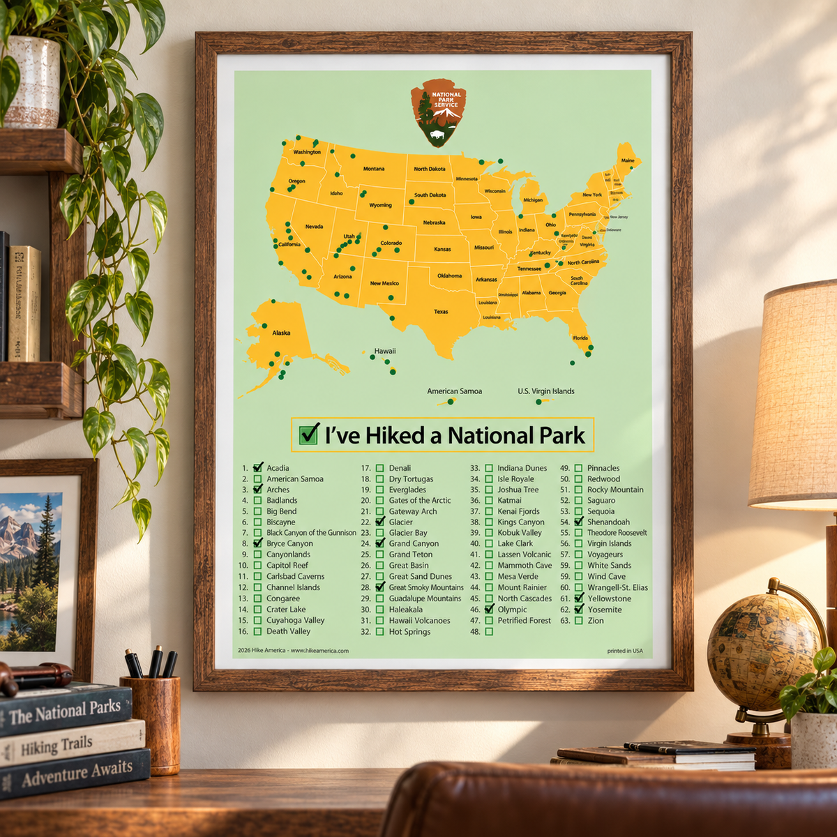U.S. National Parks Checklist Poster – 18" × 24"